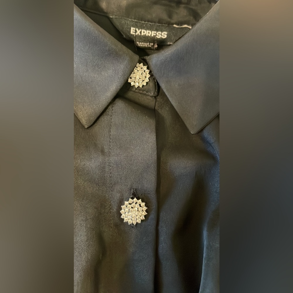 Satin jewel button down blouse Express size XS
